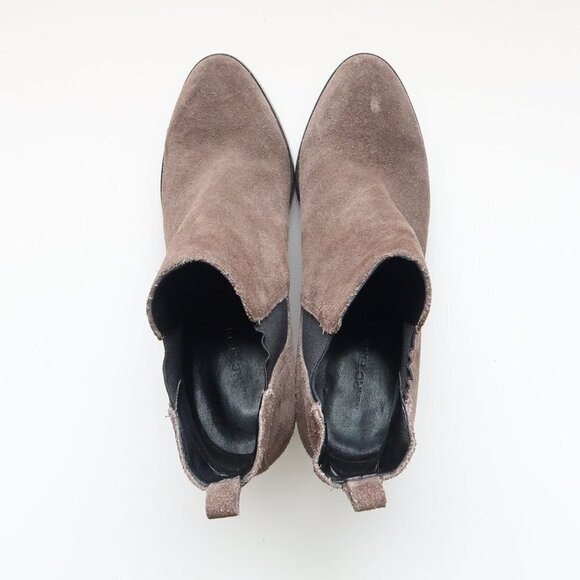 Marc Fisher Taupe Suede Leather Block Heel Ankle Boots / Booties - Picture 3 of 15